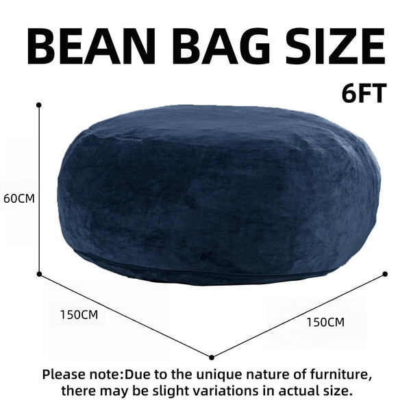 English Elm 6ft Round Memory Foam Bean Bag Lounge Chair with Washable Flannel Cover for Adults Blue W3737P422977