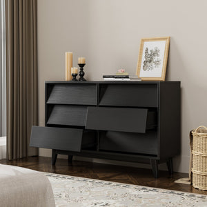 English Elm 6 Drawer Double Dresser with Vintage Bevel Design, Solid Wood Legs, Smooth Metal Runners, Sturdy Storage Organizer W578P170159