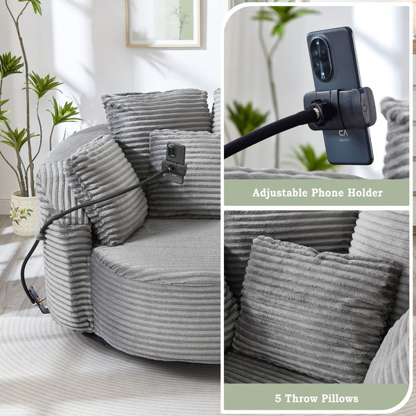 English Elm Swivel Barrel Accent Chair Chenille Tufted Round Club Seat for Living Room Lounge Grey N719S002320E