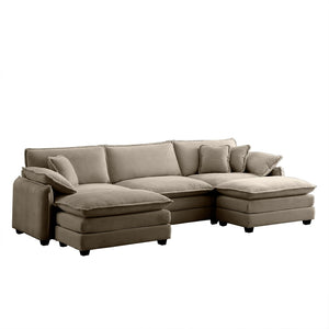 English Elm Oversized Modular U-Shaped Sofa In Plush Camel Corduroy With Convertible Ottoman & Footstools W714S00718-GIGA