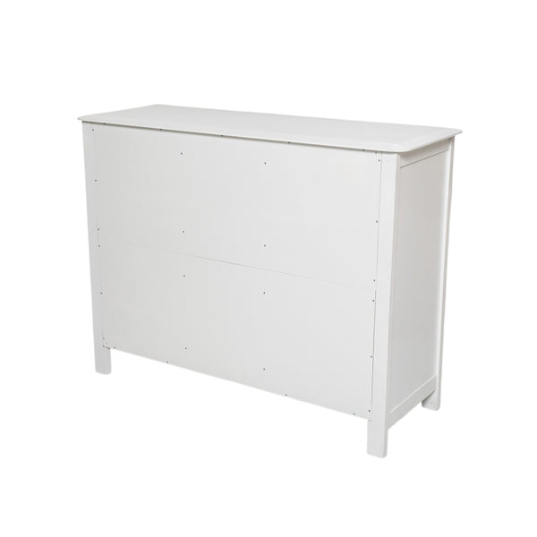 English Elm Cabinet with Three Doors Acacia Wood White Finish Gold Hardware Entryway Dining Storage N780P295774K