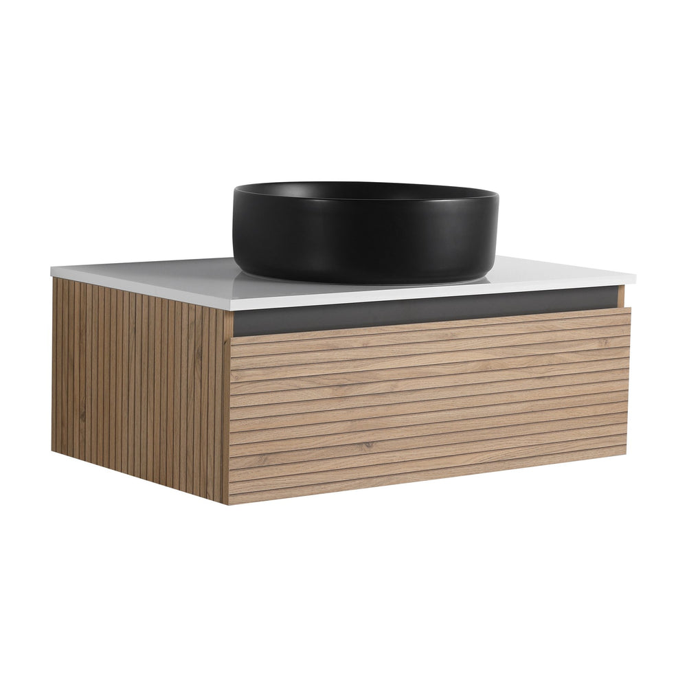 English Elm 30'' Floating Wall Mounted Vanity Hand Painted Ceramic Vessel Sink Soft Close Drawer W999S00360