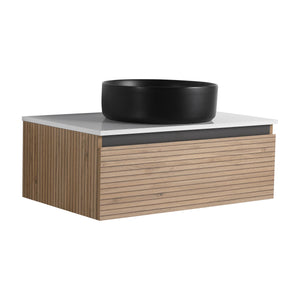 English Elm 30'' Floating Wall Mounted Vanity Hand Painted Ceramic Vessel Sink Soft Close Drawer W999S00360