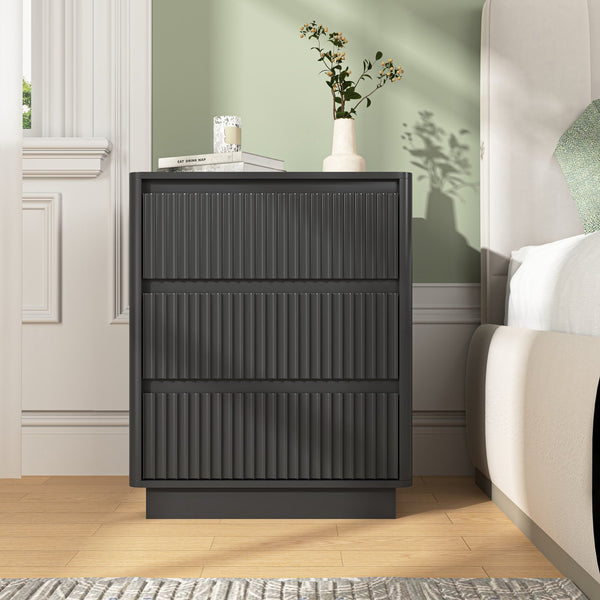 English Elm (set Set of 2 Modern End Tables with Usb-c Charging and Three Drawer Storage for Any Room Black W409P414473