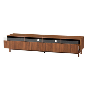 English Elm 78inch TV Stand Walnut for up to 85" TVs — Fluted Glass Drawers, Cable Management, Solid-Wood Legs PMID N710P362197P