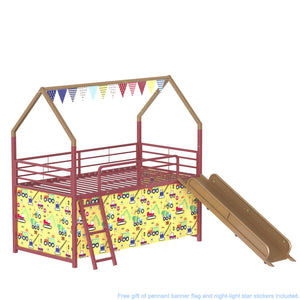 English Elm Jack Metal Junior Loft Bed With Slide & Superhero Curtains – Space-Saving Fun For Kids' Rooms! B083P354667