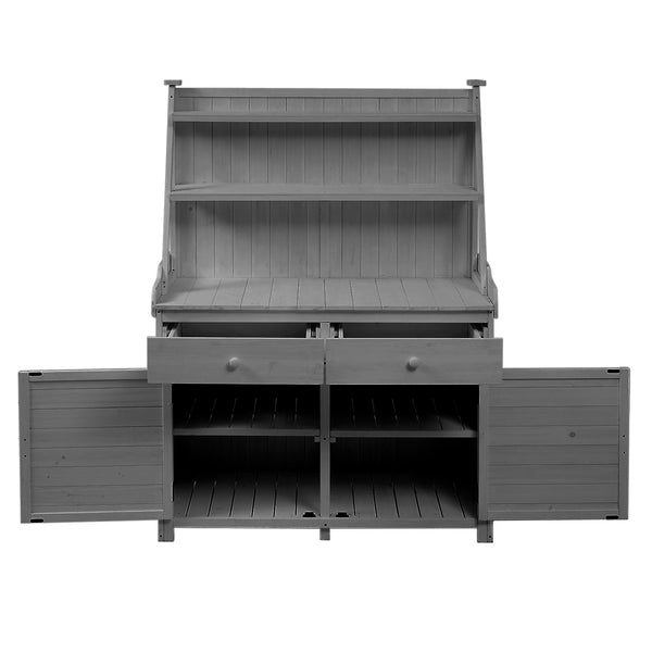 English Elm [Assembly 65inch Garden Potting Bench Table Fir Wood Workstation with 3-Tier Shelves Drawers Cabinet for Organization and Durability Gray N717P220217E