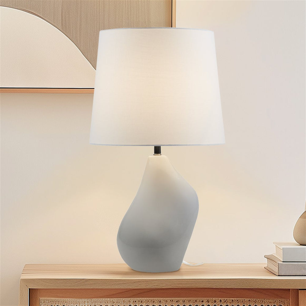 JLA Home INK+IVY - Asymmetrical Ceramic Table Lamp with Glossy Ombre Glaze, Linen Shade & Energy-Saving 9W LED Bulb II153-0155