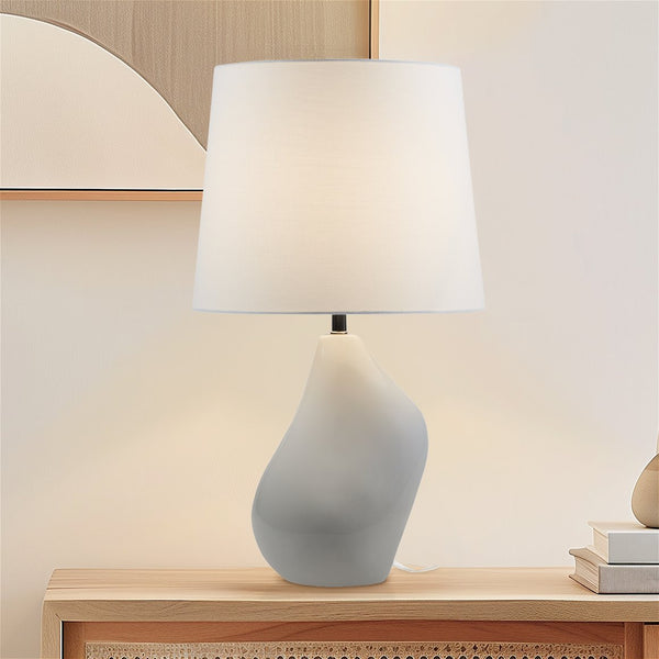 JLA Home INK+IVY - Asymmetrical Ceramic Table Lamp with Glossy Ombre Glaze, Linen Shade & Energy-Saving 9W LED Bulb II153-0155