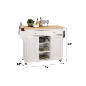 English Elm Tullarick Natural Wooden Top Kitchen Cart with White Finish, Locking Casters, 2 Doors, 2 Drawers, Spice Rack B2726P272328