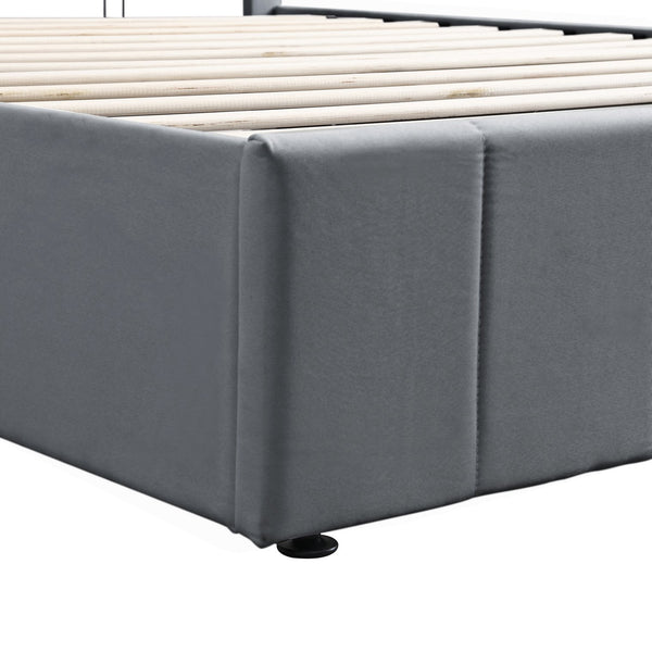 English Elm Queen Linen Upholstered Platform Bed with Hydraulic Lift Storage and Padded Headboard N708P201552E