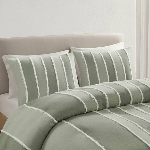 English Elm 3 Striped Cotton Comforter Set Full/Queen with Clip Jacquard Trim, Hypoallergenic OEKO-TEX Certified Bedding Sage 22.83 L x 22.05 W x 9.84 H B035P268141
