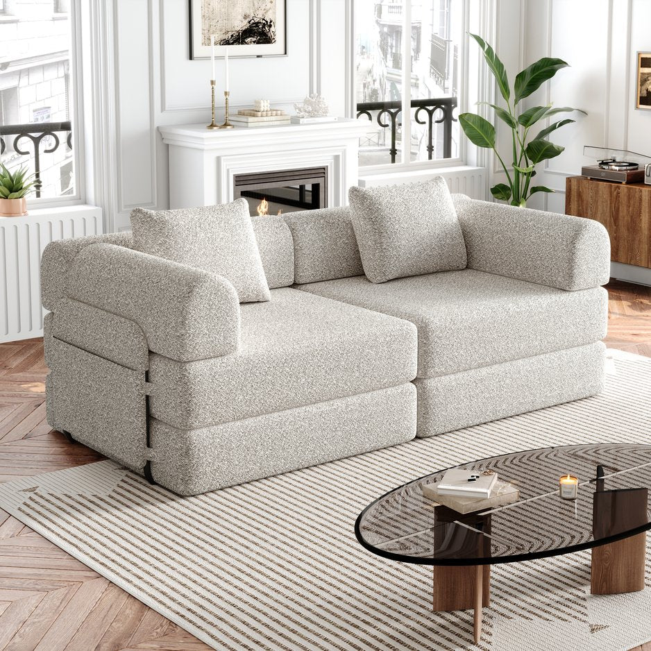 English Elm 72.4-inch Chenille Floor Sofa Bed with Storage Pockets and Foldable Foam Frame W3505P355566