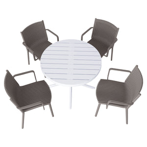 English Elm Summer 5 Piece Stackable Polypropylene Outdoor Dining Set with Round Table for Patios Warm Grey,White W3450S00023