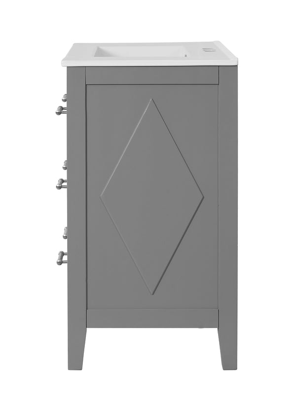 English Elm 60'' Freestanding Bathroom Vanity Set With Ceramic Sink, Gray Wood Frame & 3 Soft-Close Drawers N710SS00003E