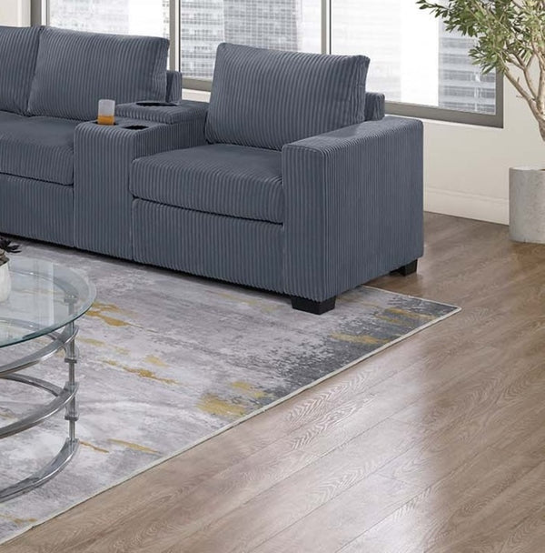 English Elm Modern 4-Piece Corduroy L-Shaped Sectional Sofa with Console, Cup Holders, USB Port, Plush Seating Dark Gray 53.5 L x 39 W x 27 H B011S01752