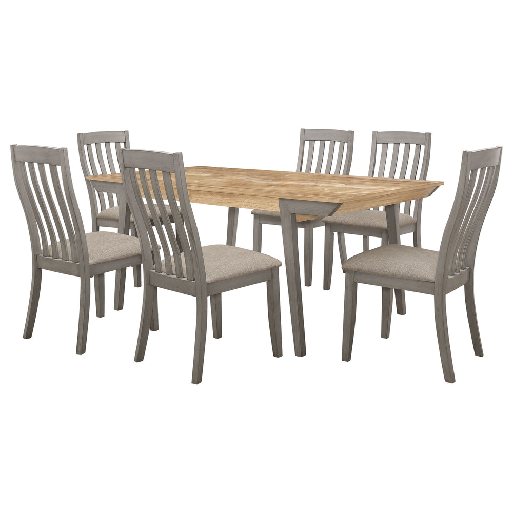 English Elm Kalina 7-Piece Modern Farmhouse Dining Set With Acacia Wood, Coastal Grey Finish & Upholstered Seats B062S01029
