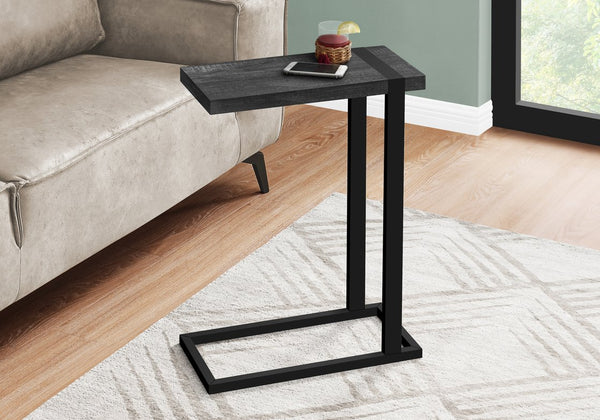 English Elm Accent C-Shaped Side Table with Reclaimed Wood-Look Top and Sleek Metal Frame for Small Spaces Black 28 L x 13 W x 6 H B2710P219150