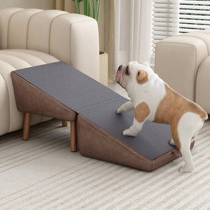 English Elm Dog Pet Stairs Solid Wood Foldable Ramp with Ottoman Style for Couch or Bed Brown W2641P440163