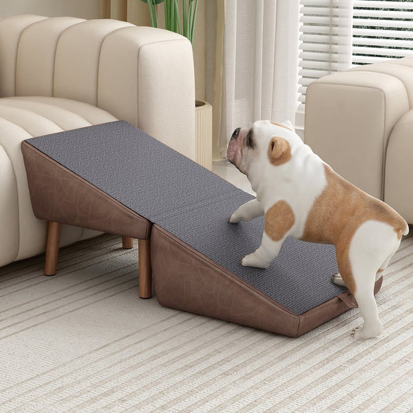 English Elm Dog Pet Stairs Solid Wood Foldable Ramp with Ottoman Style for Couch or Bed Brown W2641P440163