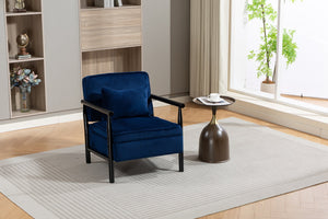 English Elm Storage Accent Chair Mid Century Wood Frame Upholstered Seat with Lumbar Cushion Antique Blue W2530P401447
