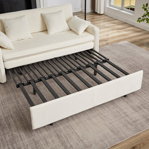 English Elm FX'' 66 Inch Sleeper Sofa Bed 3-in-1 Convertible Pullout Sofa with Plush Corduroy, 4 Pillows, Pockets Beige W1926S00058