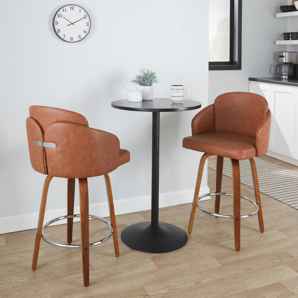 English Elm Fixed-height Swivel Counter Stools with Faux Leather Seats and Chrome Footrest Set of 2 B202S01814
