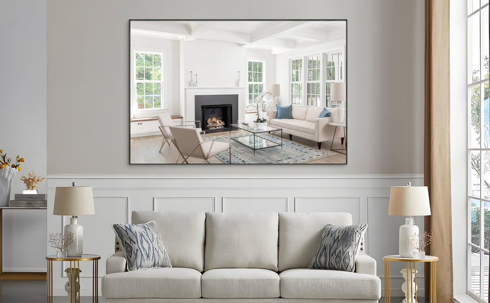 English Elm Oversized Aluminum Framed 72x48-Inch Full Length Mirror with Removable Tray and Dual Mounting Options Black W708P297635