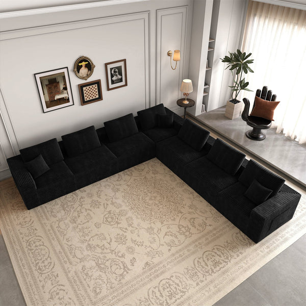English Elm 141.73*141.73"modular Seven Piece Sectional Sofa in Plush Corduroy for Living Spaces W3819S00143