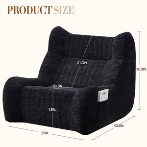 English Elm Bean Bean Bag Chair with Armrests Ergonomic Chenille Lounge Seat Filled with High-Resilience Sponge Black W3434P329809