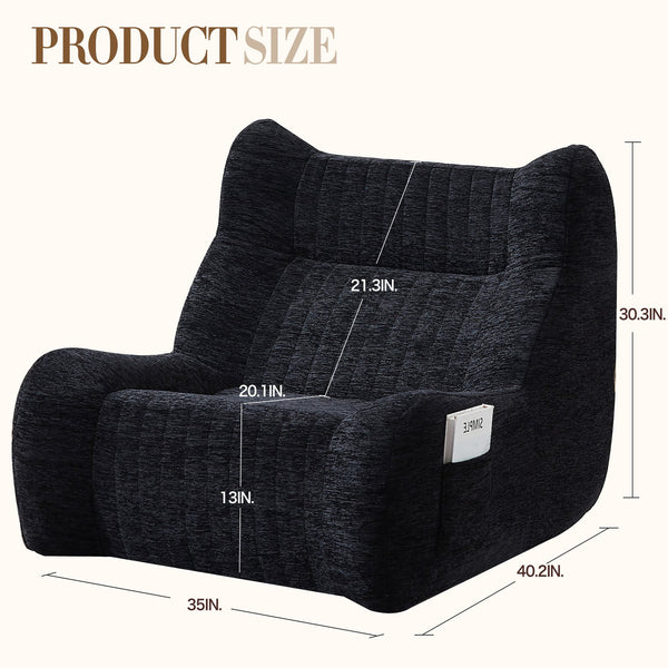 English Elm Bean Bean Bag Chair with Armrests Ergonomic Chenille Lounge Seat Filled with High-Resilience Sponge Black W3434P329809