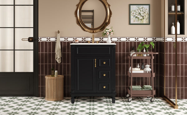 English Elm 24" French-Inspired Bathroom Vanity With Ceramic Sink, 2 Soft-Close Drawers & Adjustable Shelf N710P318989B
