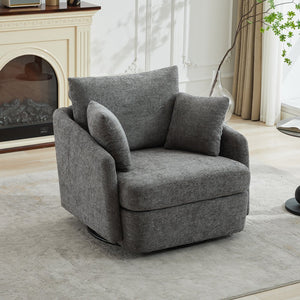 English Elm 40.55"w Chenille Swivel Chair Oversized Round Accent Seat with 360 Degree Base W1298P248769