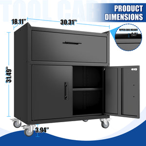 English Elm 2 Door Locking Steel Garage Cabinet on Wheels with Drawer and Adjustable Shelving W1831P286301