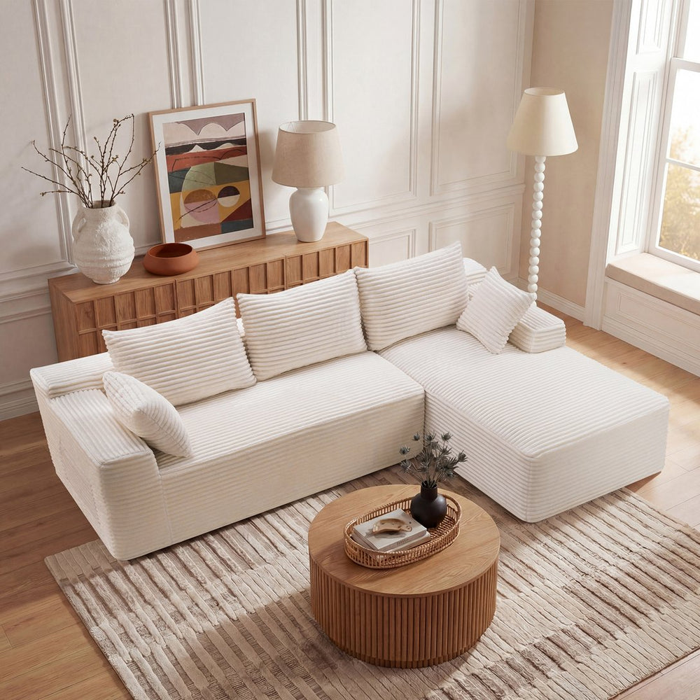 English Elm 94.5" Jumbo Corduroy Cloud Sectional Deep Seat L-shape Couch for Living Room W5515P495043