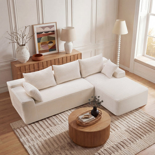 English Elm 94.5" Jumbo Corduroy Cloud Sectional Deep Seat L-shape Couch for Living Room W5515P495043