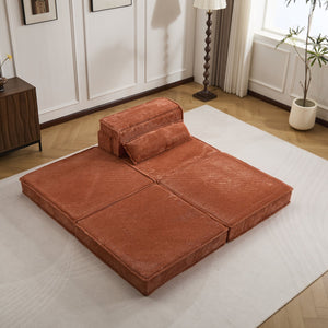 English Elm Compression Modular Floor Sofa Bed – Versatile, Cozy, No Assembly Required With Pillow & Ottoman, Orange W3723S00042