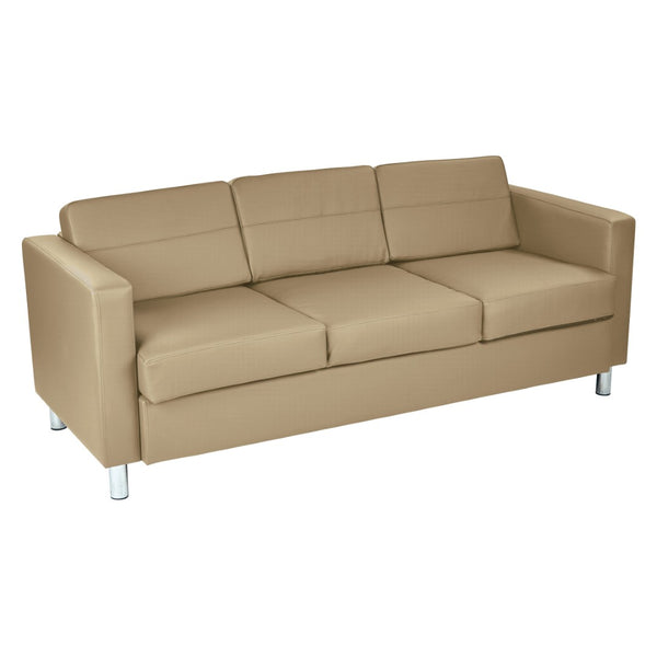 OSP Home Furnishings Pacific Faux Leather Contemporary Sofa with Chrome Legs for Modern Living Spaces Buff PAC53-R104