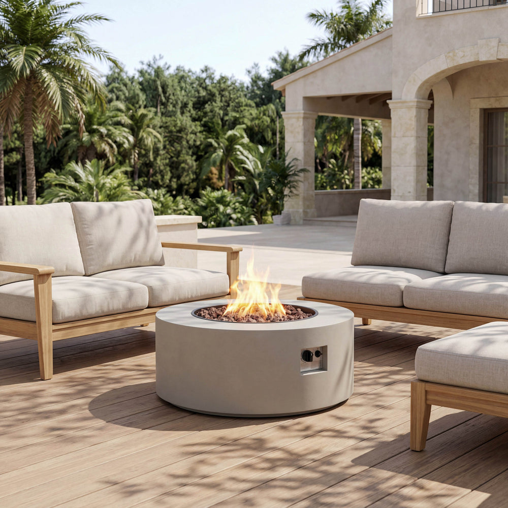English Elm 32" Round Propane Fire Pit 40000 Btu Powder Coated Iron Outdoor Patio Heating N772P426164L