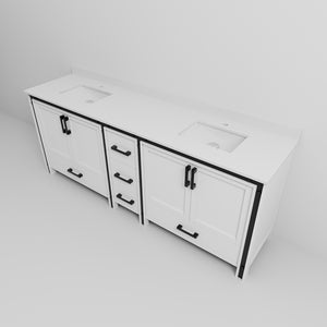 English Elm White Double Bath Vanity 84in W x22in D with Cultured Marble Top, Solid Wood, Soft-Close Drawers B2731P260751