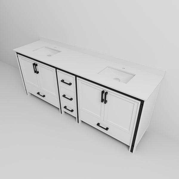 English Elm White Double Bath Vanity 84in W x22in D with Cultured Marble Top, Solid Wood, Soft-Close Drawers B2731P260751