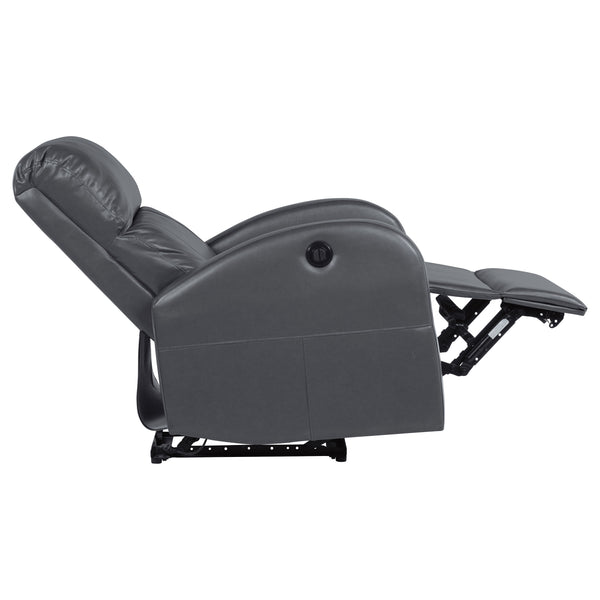 English Elm Meglia Grey Power Recliner Chair with Faux Leather Upholstery, Button Controls & Rounded Arms for Modern Comfort B062P299795