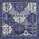 Unique Loom La Jolla Cathedral Machine Made Geometric Rug Blue, Ivory/Light Blue/Navy Blue 7' 10" x 7' 10"