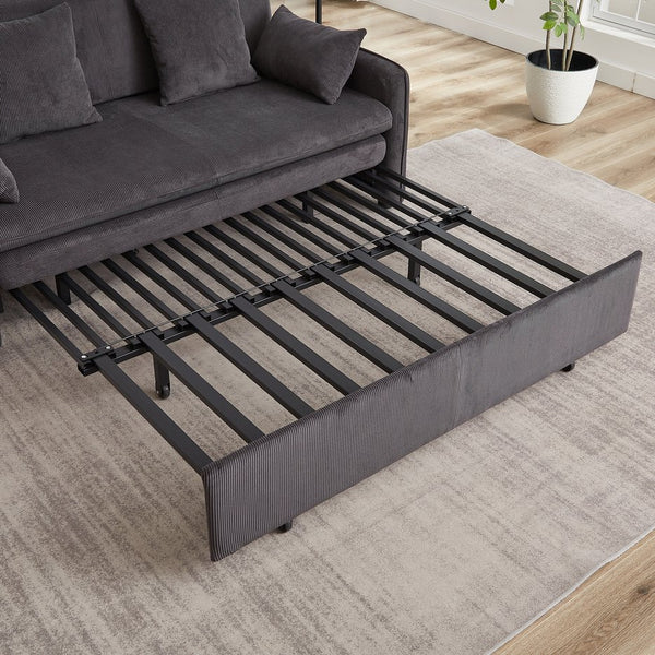 English Elm FX'' 66 Inch Sleeper Sofa Bed 3-in-1 Convertible Pullout Sofa with Plush Corduroy, 4 Pillows, Pockets DARK GREY W1926S00060