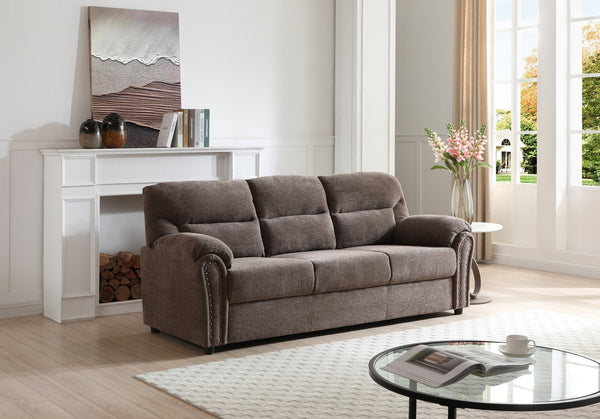 English Elm Hamilton Tufted Chenille Sofa with Nailhead Trim, Foam-Encased Coil Support and Removable Back Cushions Brown 33 L x 80 W x 23 H B078P349538