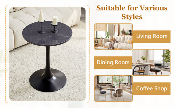 English Elm Round Faux Marble Tulip Dining Table Mid Century Pedestal Base for Compact Kitchens Black+Gery W2920P395716