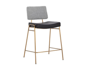 Sunpan Brinley Modern Barstool with Gold Stainless Steel Legs and Chic Black Faux Leather & Grey Fabric Seat Counter Height
