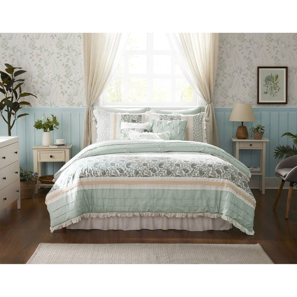 English Elm 9 Madison Park Dawn Cotton Percale 9-Piece Paisley Pintuck Comforter Set with Lace Trim and Pillows Aqua 23.62 L x 19.09 W x 17.91 H B03596966