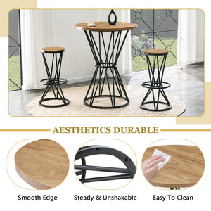 English Elm Single Package Industrial Bar Set Round Mdf Top with Metal Frame Seats 2 for Kitchen Black,Wood W1151P434793