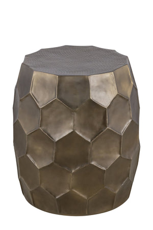 English Elm Modern Round Hand-Hammered Aluminum Coffee & End Table Set — Hexagonal Patterned Artisanal Design Gold B009S01529